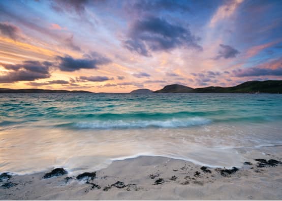colourful sky over isle of lewis beach