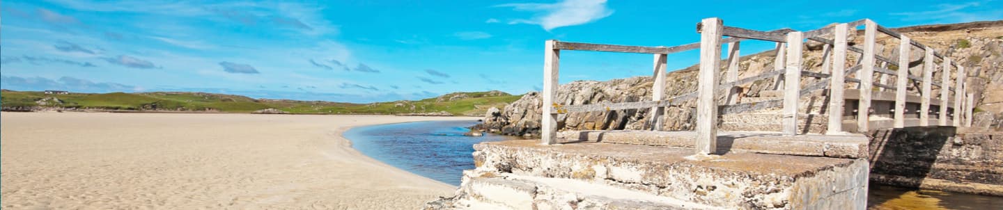 wide angle of steps on isle of lewis beach