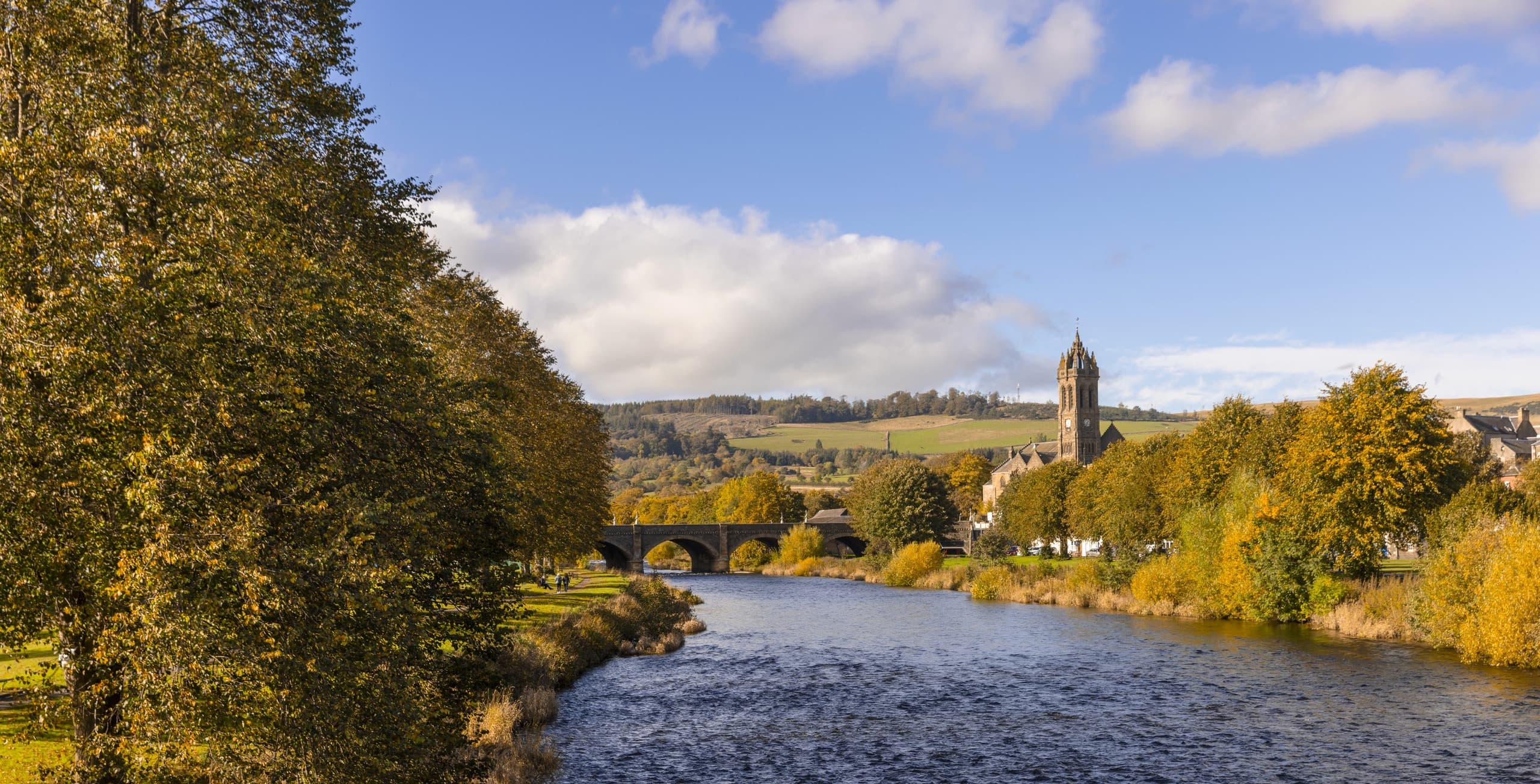 Peebles and the River Tweed viewed from Priorsford Footbridge