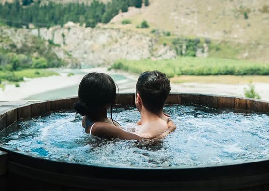 romantic couple in hot tub